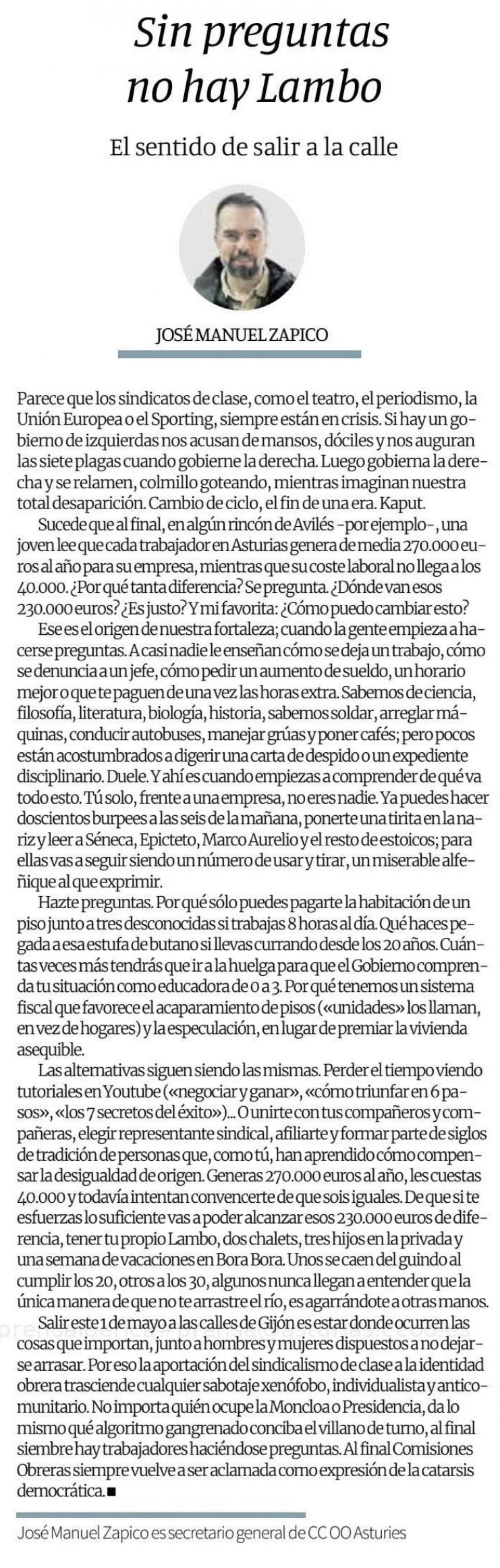 Tribuna de J. M. Zapico en "La Nueva España"