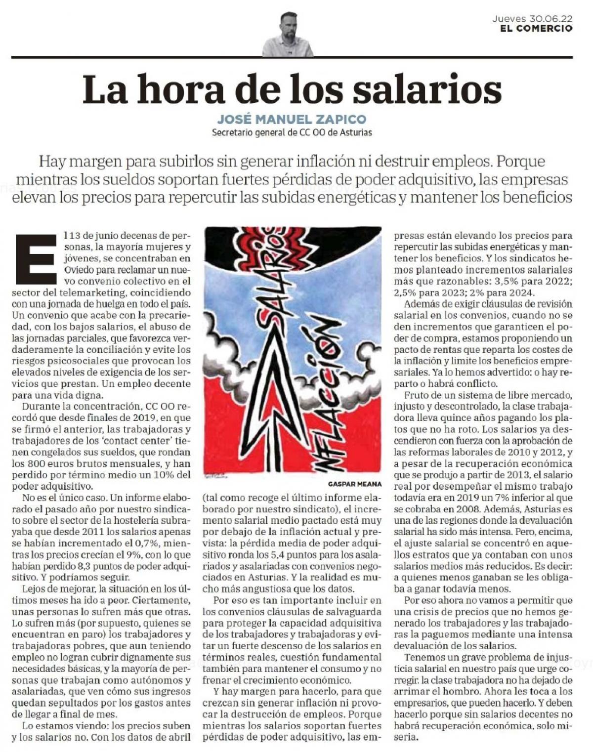 Tribuna de José Manuel Zapico en "El Comercio"