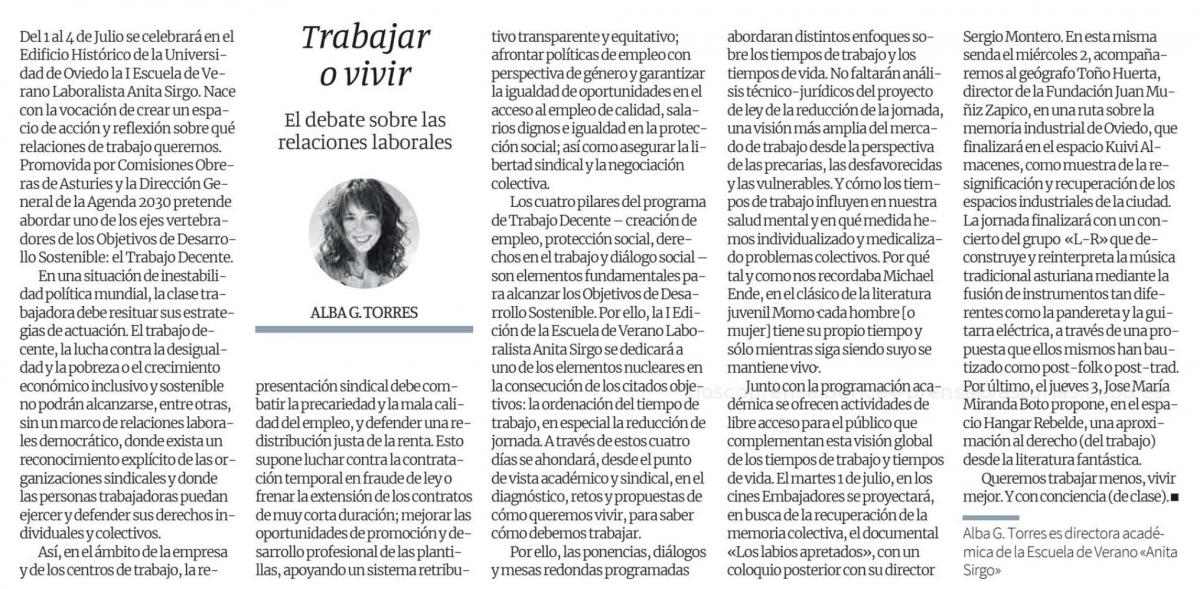 Alba Garca Torres sobre la Escuela de Verano Laboralista Anita Sirgo