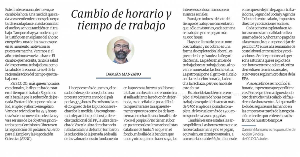 Cambio de horario y tiempo de trabajo