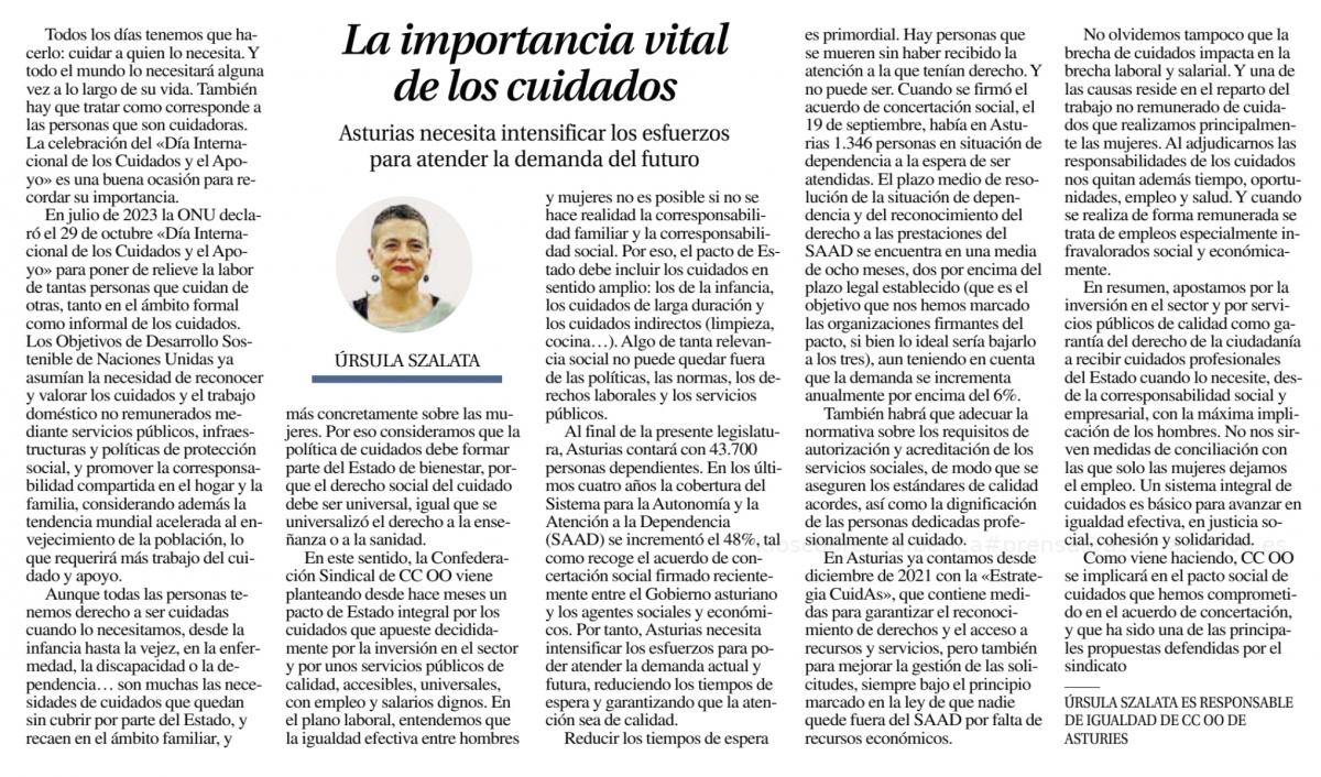 Tribuna de rsula Szalata en "La Nueva Espaa"